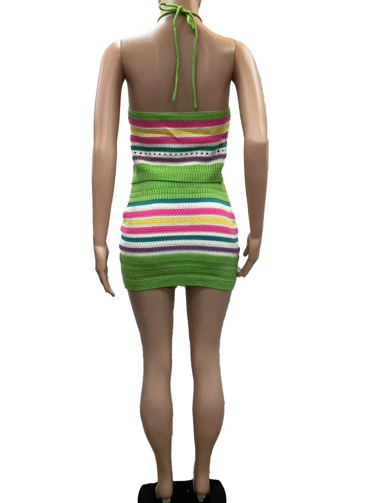 Striped Knittng Two Piece Set