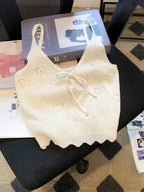 Solid V-Neck Eyelet Spaghetti Top