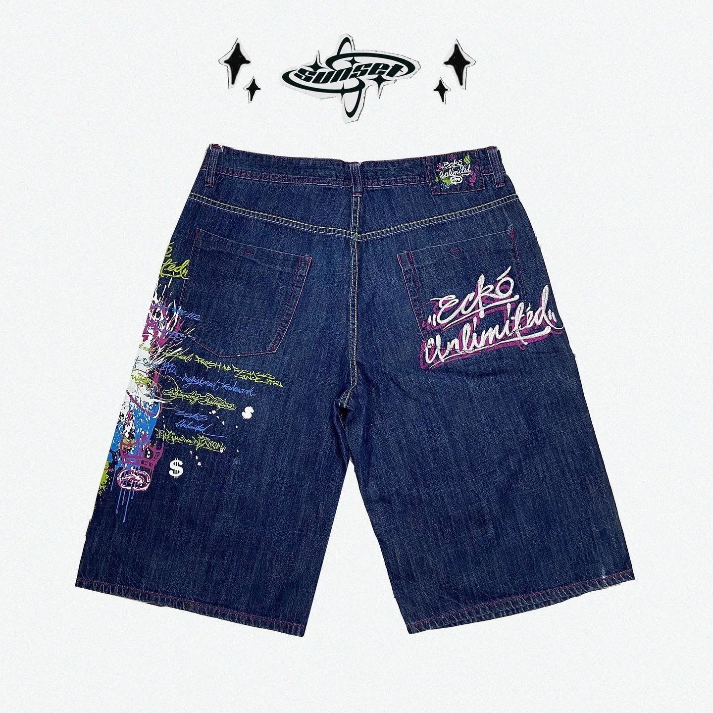 Pattern Denim Shorts