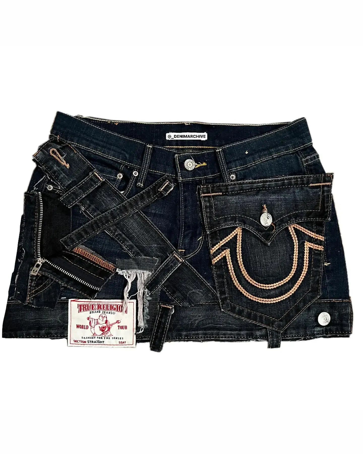 Reconstructed Denim Patchwork Mini Skirt