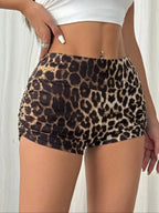Leopard Print High Waist Ruched Shorts