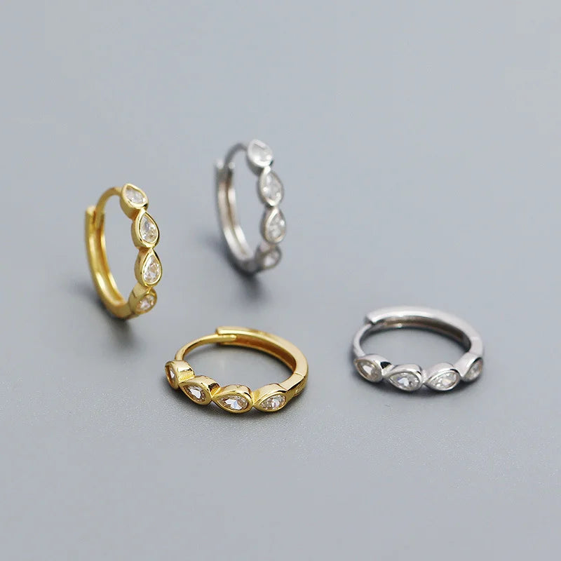 925 Sterling Silver Fashion Simple Drop Row Zircon Ear Buckle