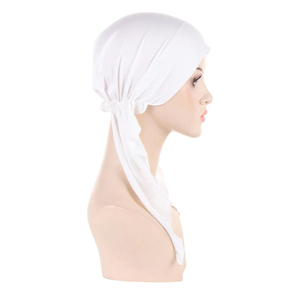 Shiny Glitter Elastic Solid Color Pre-Tied Hijabs Wrap Head Scarf Muslim Turban Bonnet for Women Inner Hat Turbantes Caps Mujer