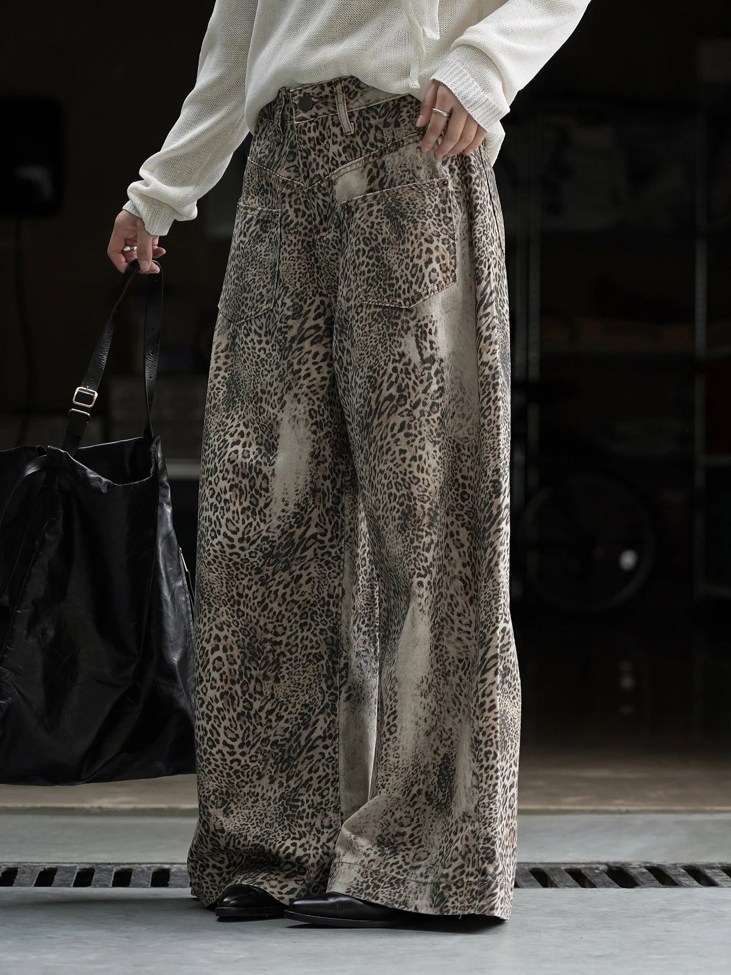 Leopard Print Wide Leg Jeans