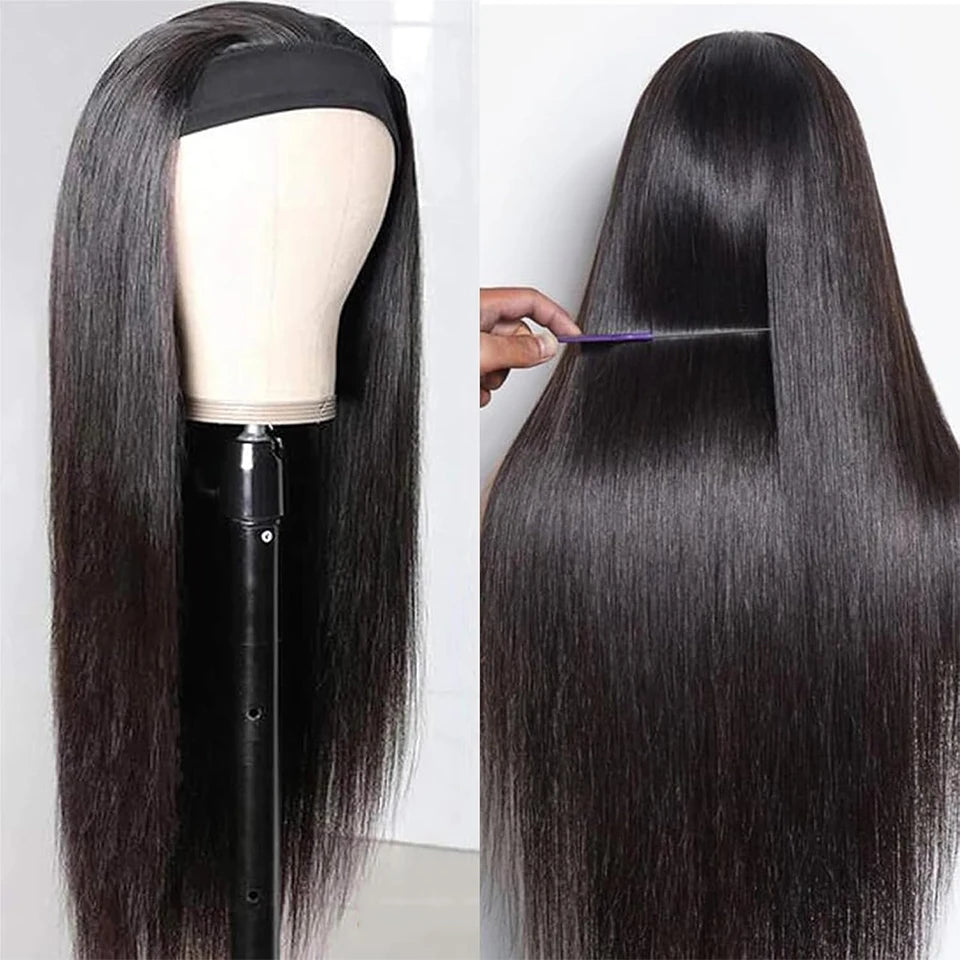 Headband Human Hair Straight Wig