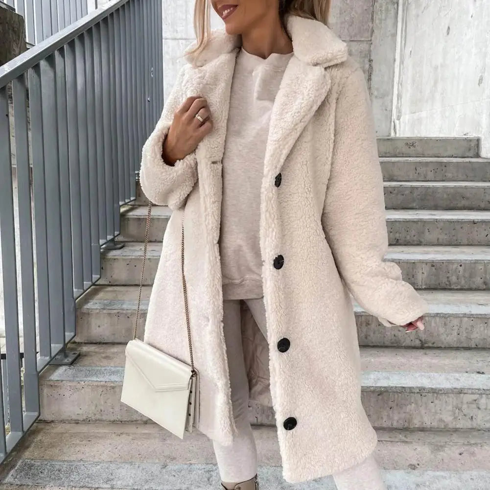 Plush Fleece Lapel Jacket with Buttons
