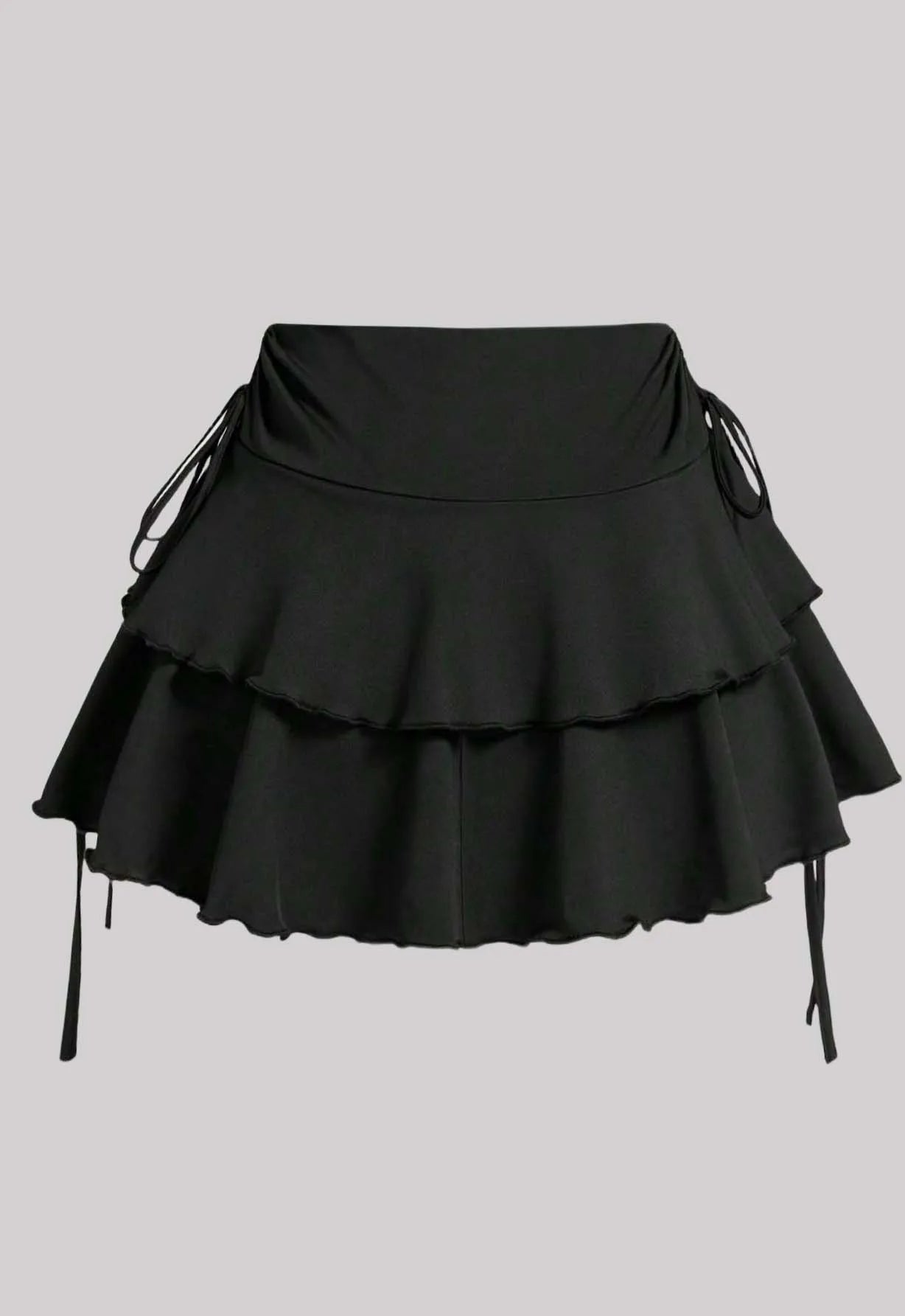 Ruffled Layered Mini Skirt with Side Drawstring
