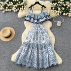 Eyelet Lace Ruffle Midi Dress