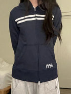 1977 Letter Embroidery Slim Zip-up Hoodie