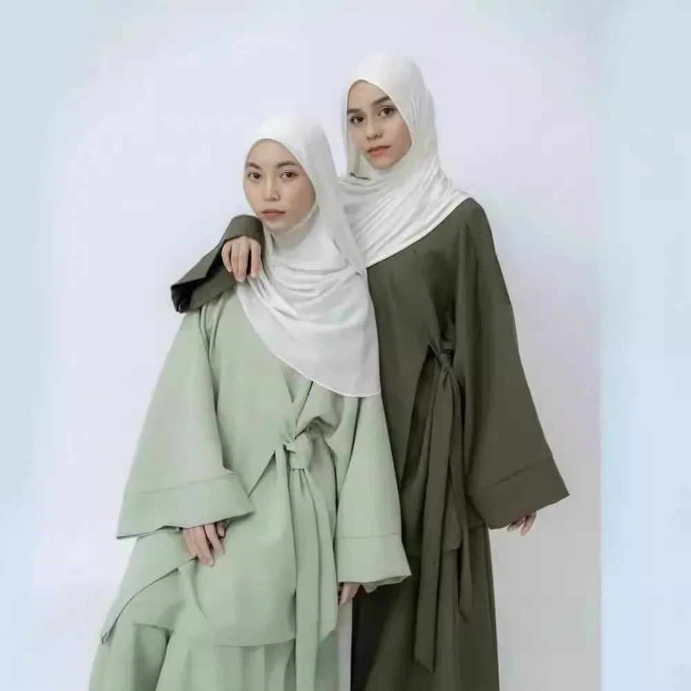 Eid Muslim Suit Modest Two Piece Women Lace Up Top Skirt Outfits Ramadan Morocco Dubai Abayas Ensemble Islam Arab Jalabiya 2025