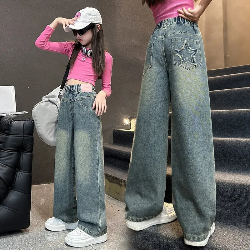 Five-Pointed Star Embroidered Jeans