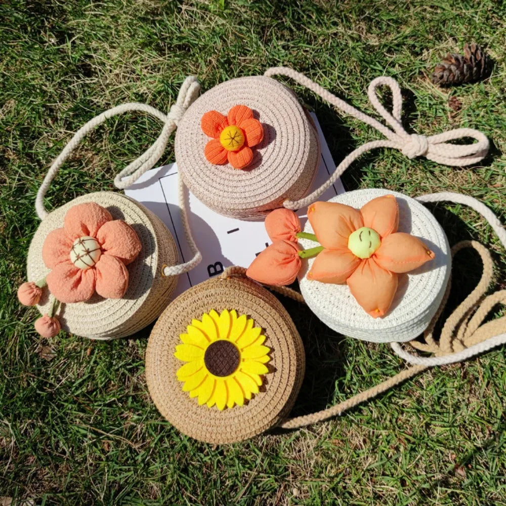 Children Flower Straw Bags