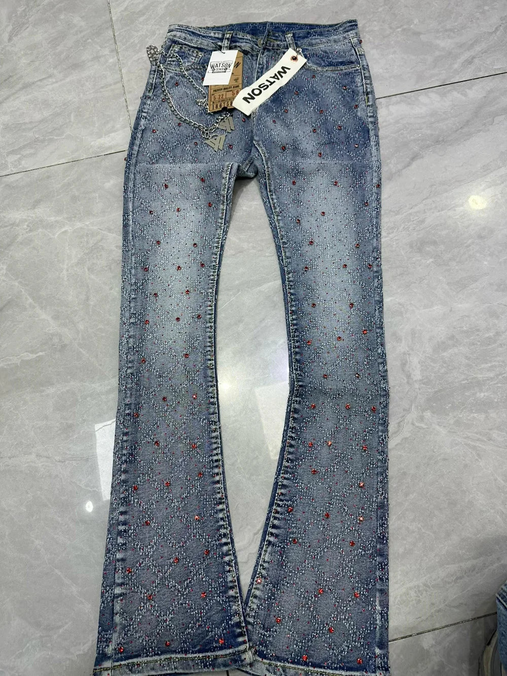 Rhinestone Denim Flared Jeans