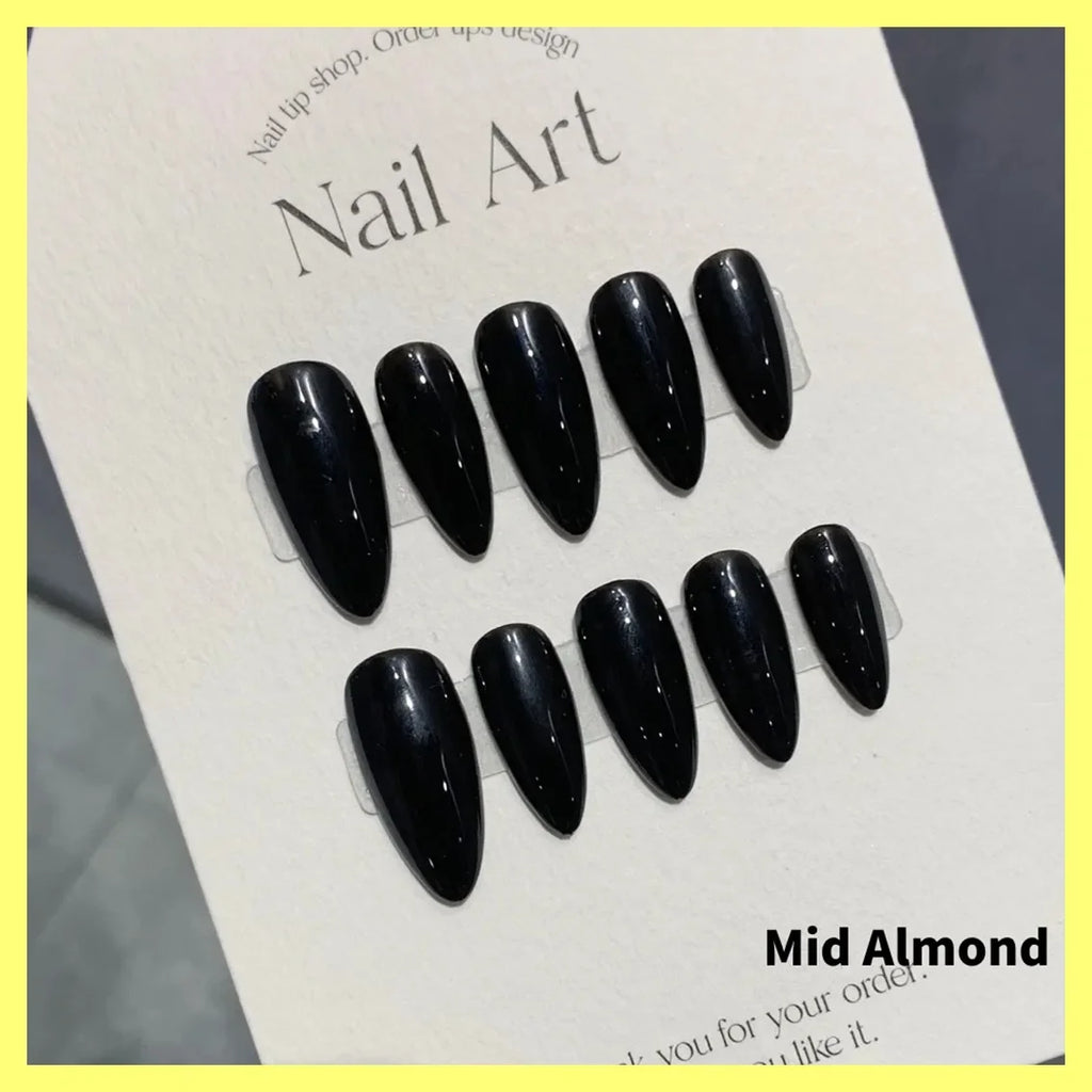 Short Black Simple Handmade Press on Nails