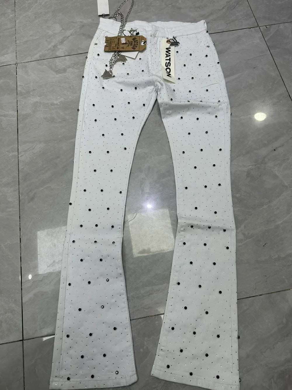 Rhinestone Denim Flared Jeans
