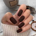 24pcs/set short fake nails for women girls almond ballet nail tips matte red nude brown faux ongles press on acrylic false nail