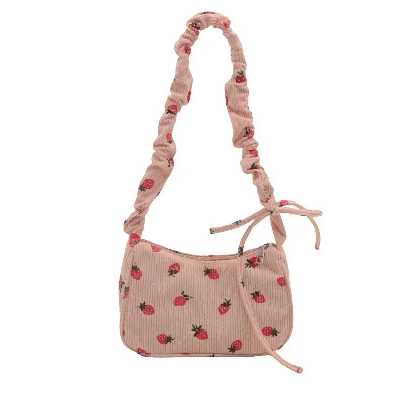 Strawberry Print Half Moon Tote