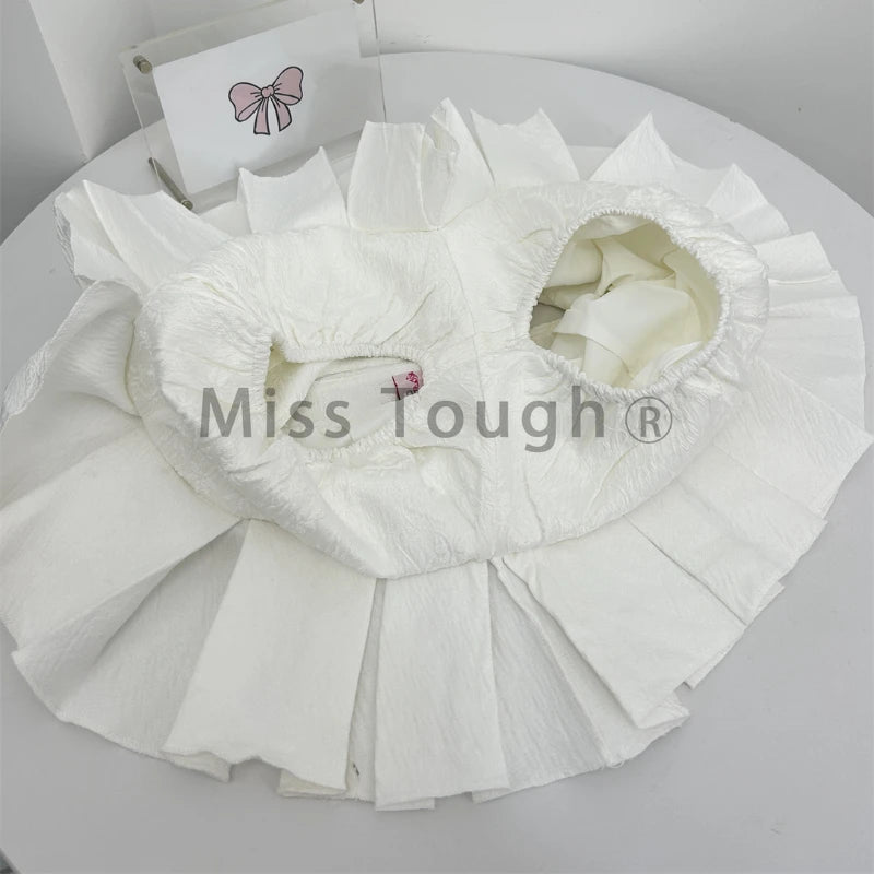 High-Neck Keyhole Cutout Corset Top and Tiered Ruffle Mini Skirt with Oversized Bow