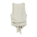 Tied Satin Back Open Crop Blouse