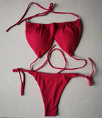 Solid Color Ruched String Bikini