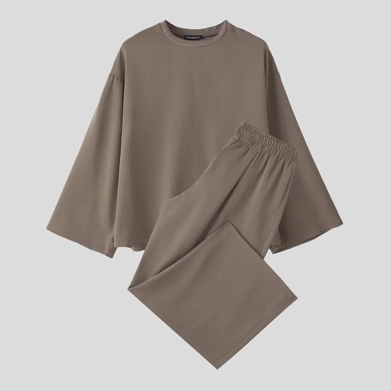 Solid Color O-neck Long Sleeve T Shirt & Pants Set