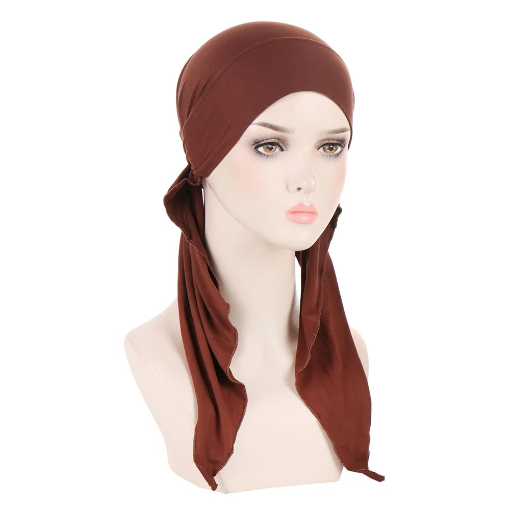 Shiny Glitter Elastic Solid Color Pre-Tied Hijabs Wrap Head Scarf Muslim Turban Bonnet for Women Inner Hat Turbantes Caps Mujer