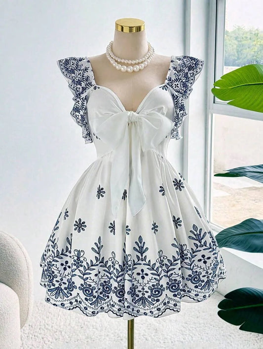 Ethnic Print Gathering Dress