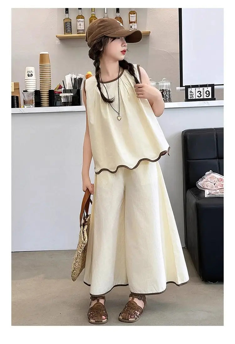 Irregular Sleeveless Top and Wide Leg Pants Set