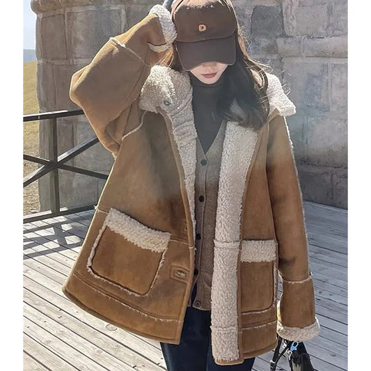 Suede Velvet Lamb Wool Coat