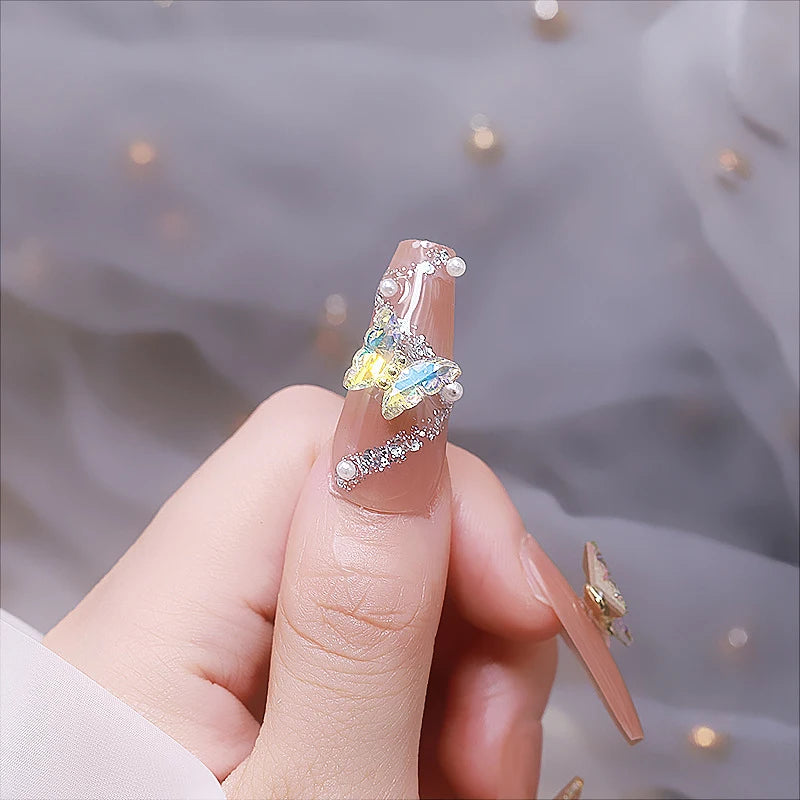 10Pcs Butterfly Nail Art Designer Charms 3D-Luxury Crystal Butterfly Nail Art Decor 12X10mm Alloy Butterfly Manicure Rhinestone*