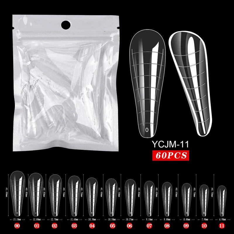 60Pcs/Bag Dual Forms Extended Plastic Nails Sticker Paper-free Support Tape Scale Nail Film Transparent Tool For Art Fingernails