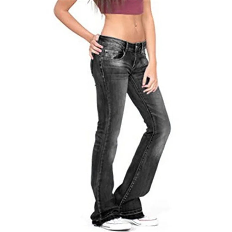 Mid Waist Washed Jeans