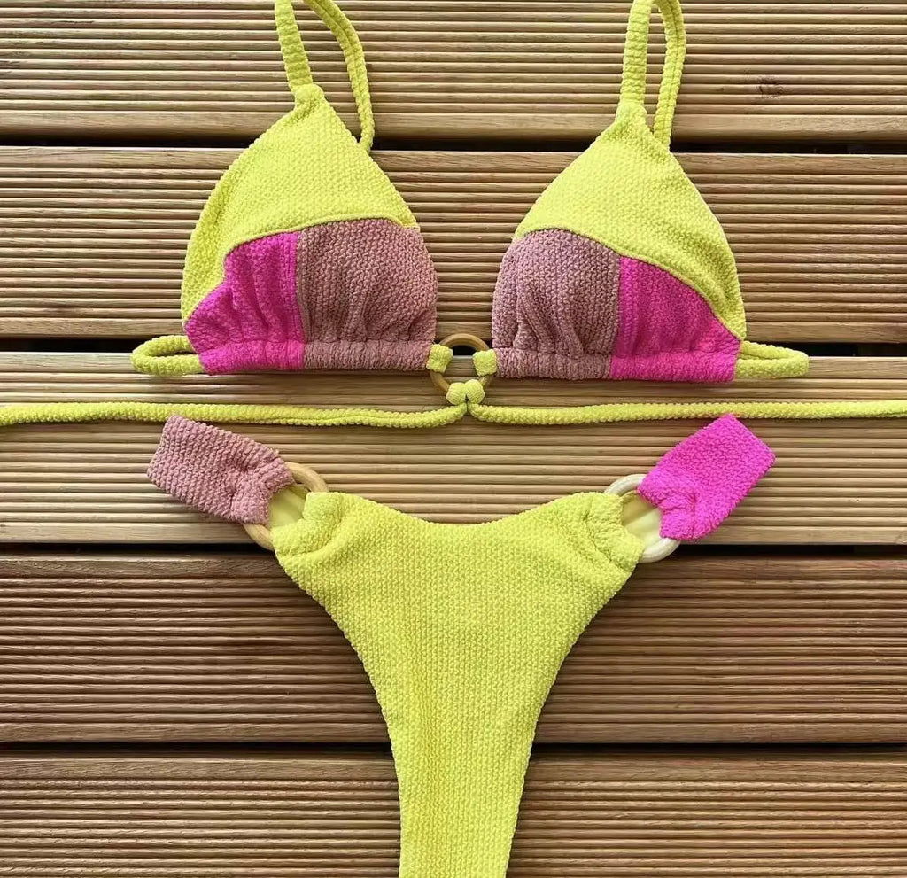 Spliced Solid Color Bikini