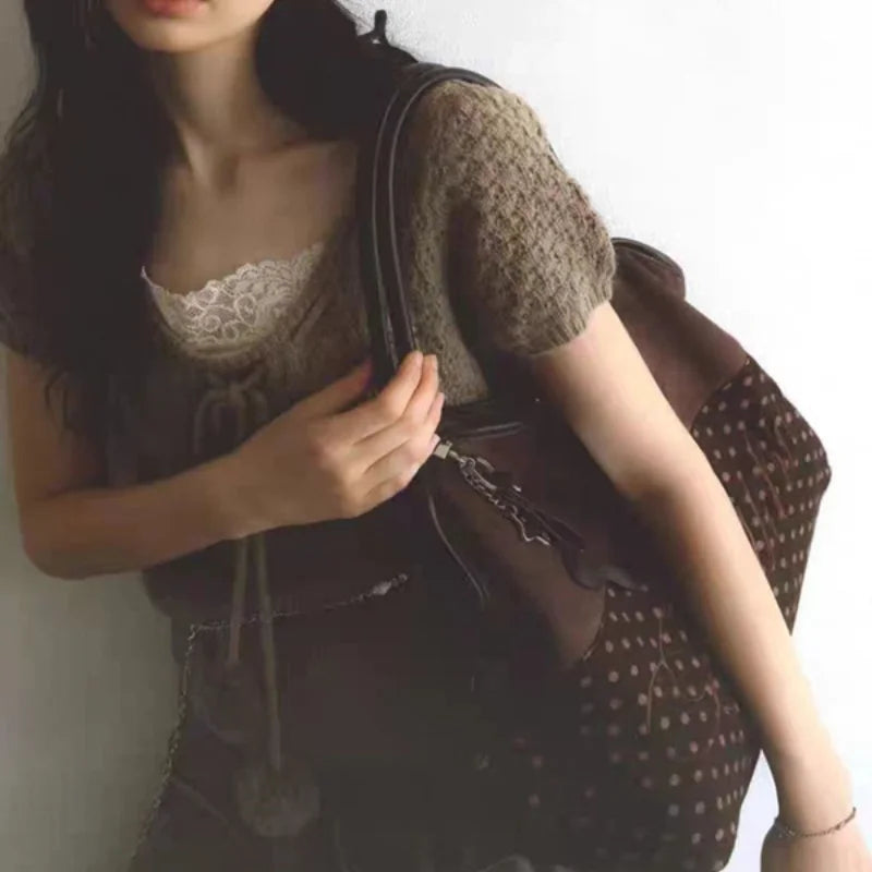 Embroidered Leopard Print Drawstring Tote Bag