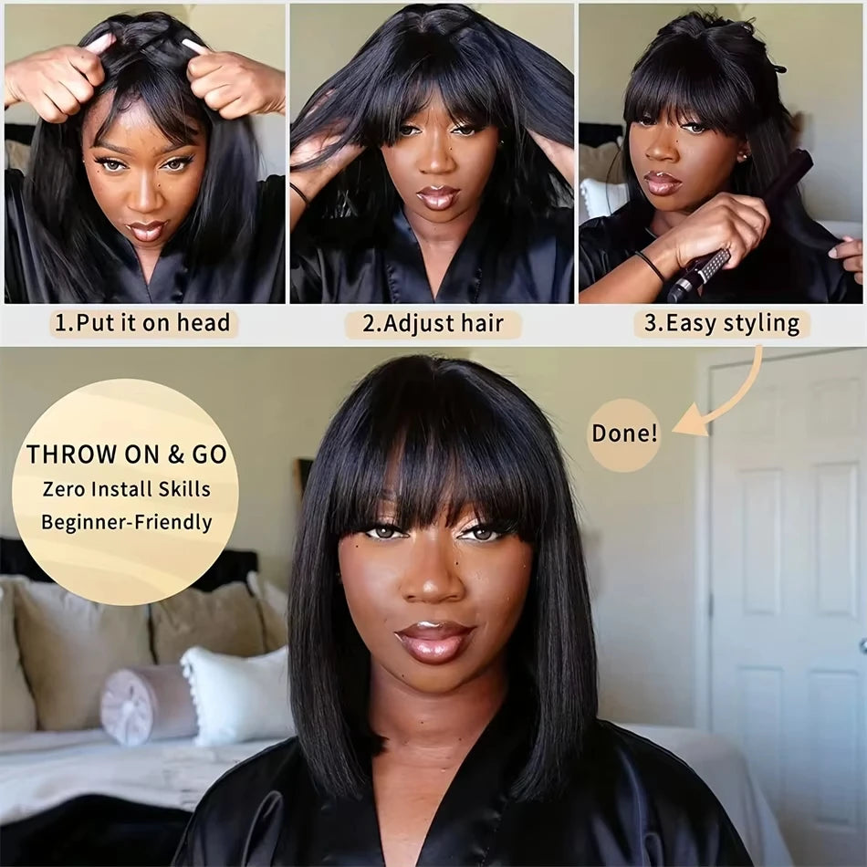 Straight Human Hair Wig With Bangs