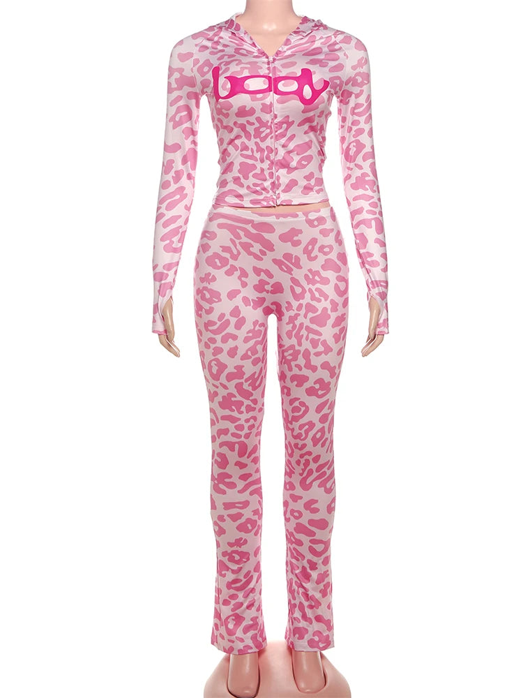 Weird Puss Letter Leopard Print 2 Piece Set