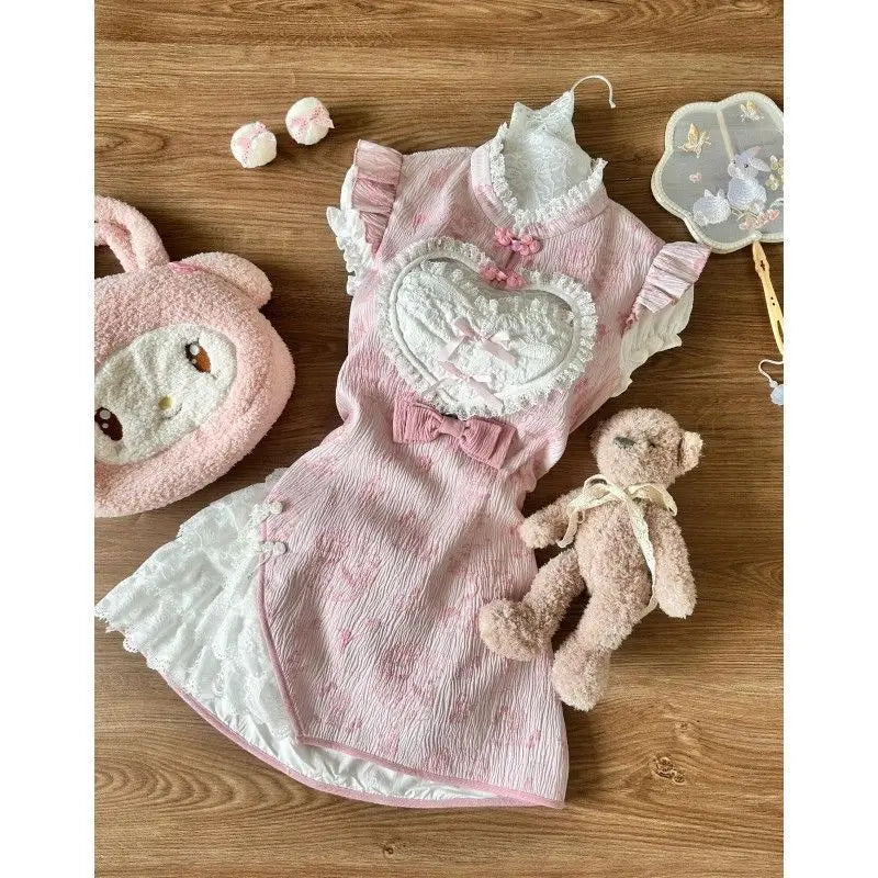 Lace Patchwork Top + Y2k Plaid Mini Skirt Set