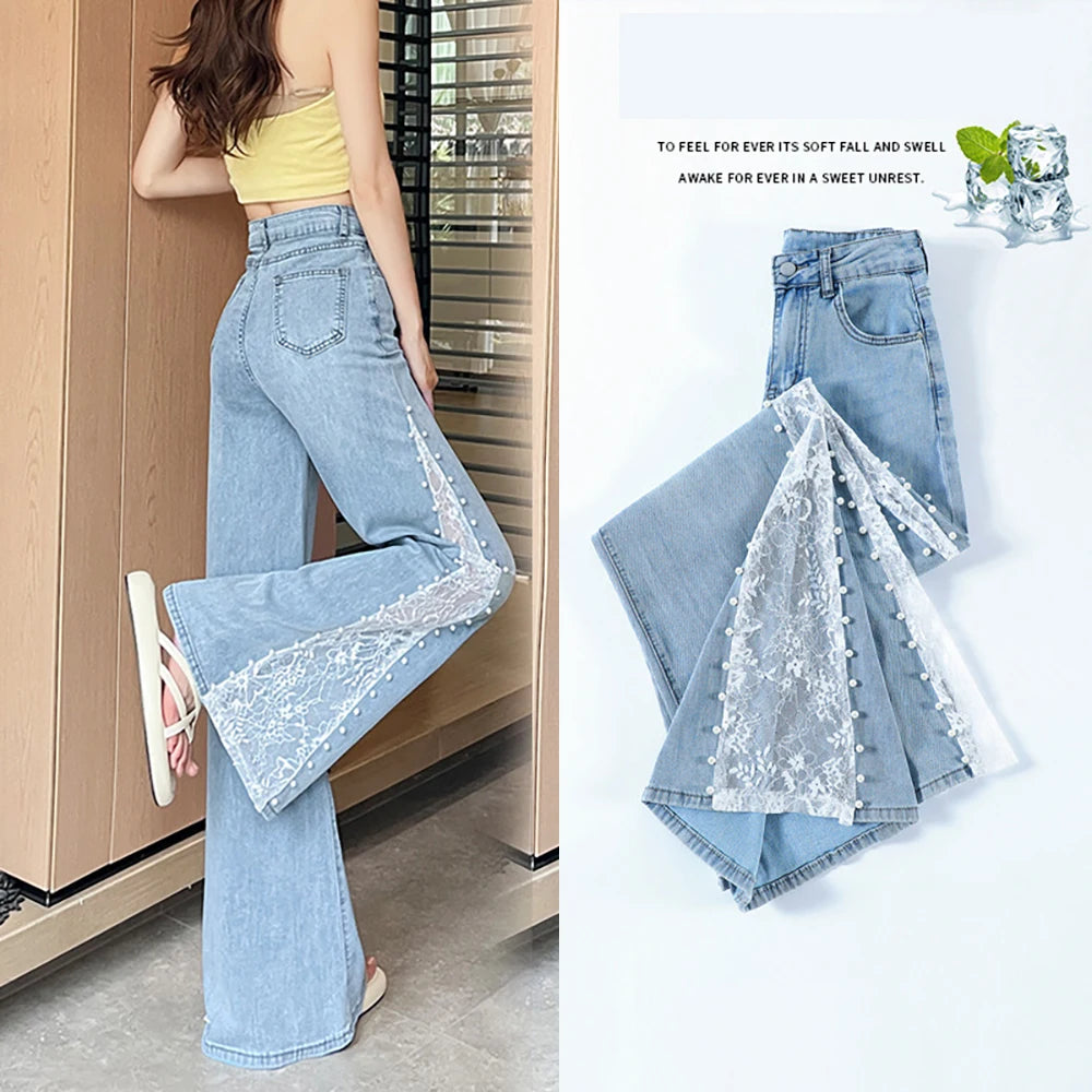 Lace Patchwork Wide Leg Jeans