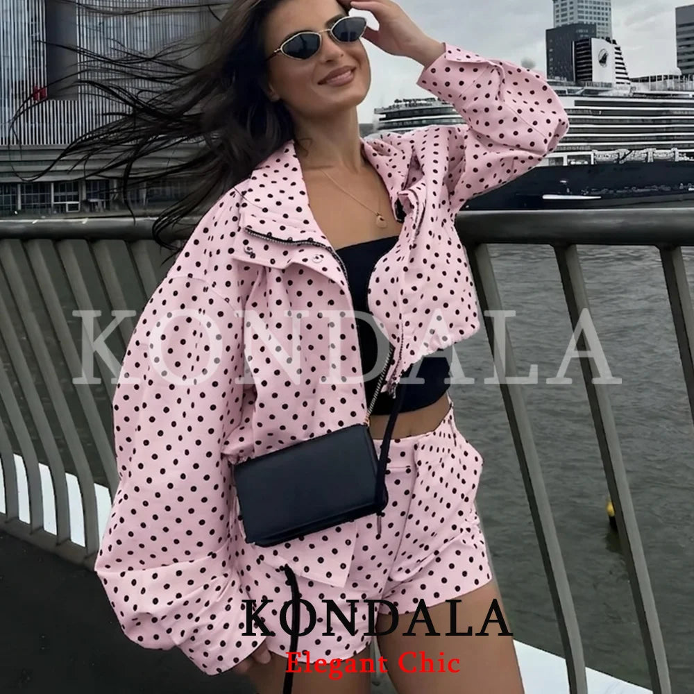 Polka Dot Jacket Stand-up Collar Bubble Yarn Loose Jacket