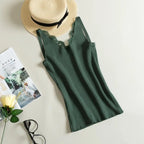 Lace Top V-neck Solid Knit Tank