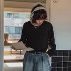 Round Collar Solid Color Casual Tee