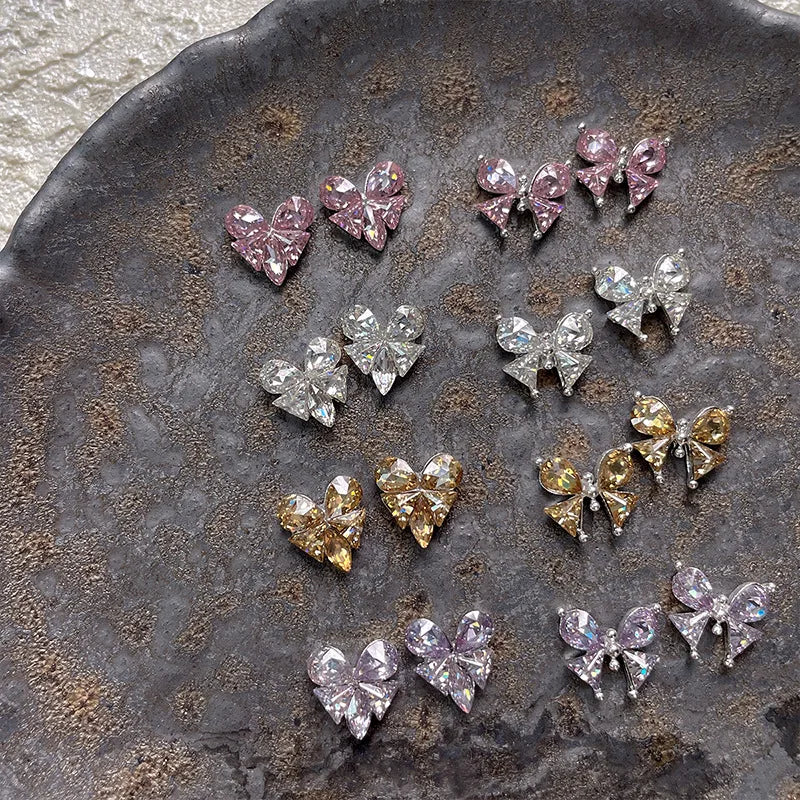 5Pcs French Manicure Love Diamonds - Sparkling Zircon Butterfly & Heart Rhinestones for Elegant 3D Nail Art