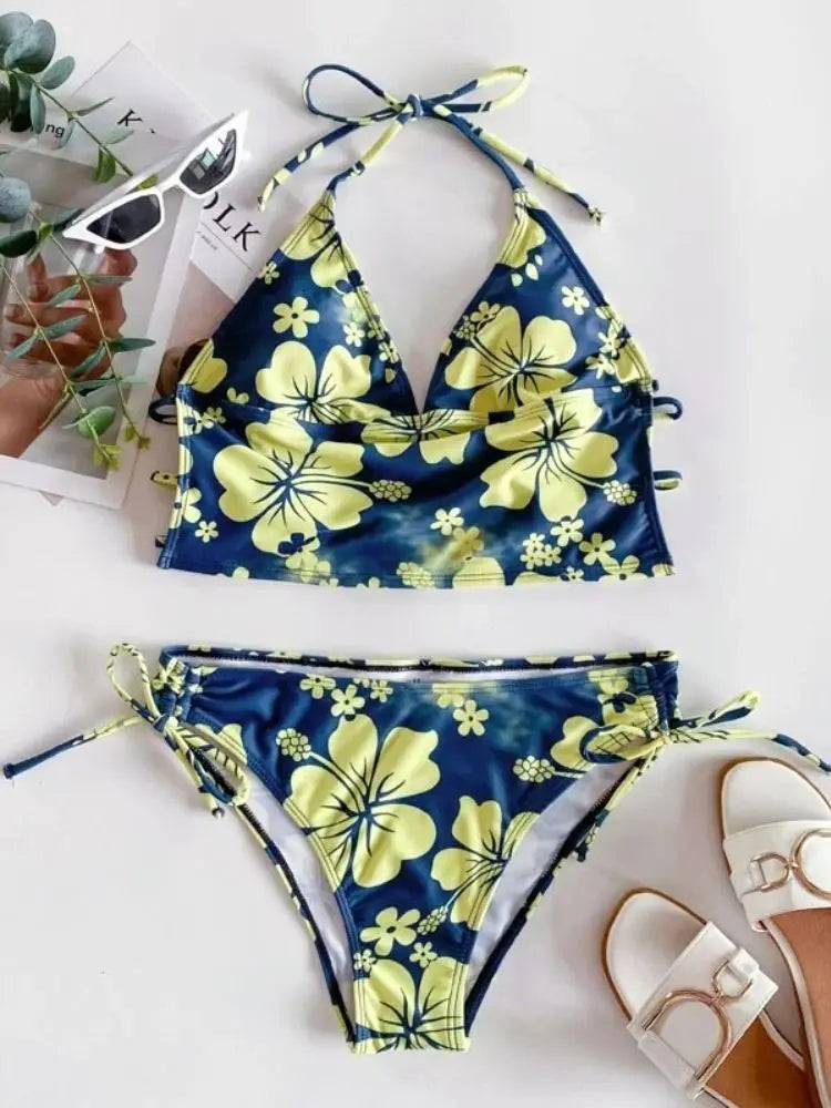 Floral Print Halter Bikini
