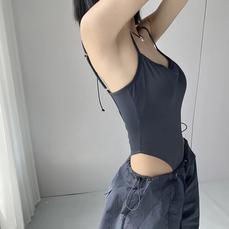 Solid Backless Bodysuit