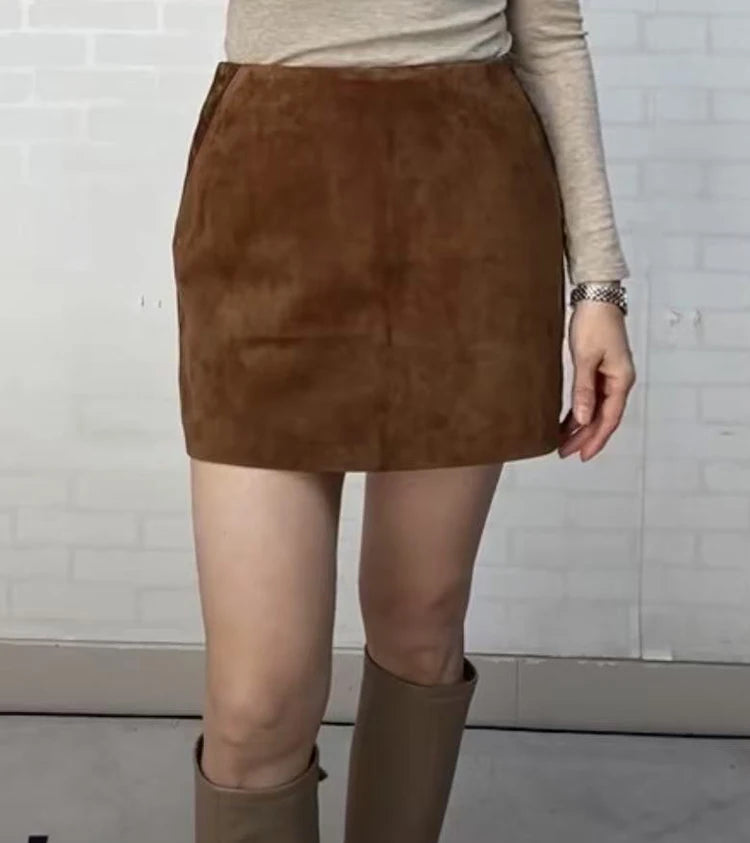 Suede Leather Mini Skirt