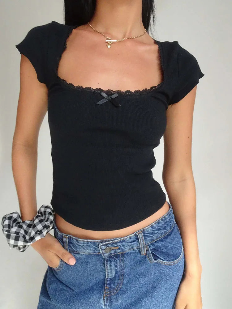 Cottage Lace Trim Knitted T-Shirt