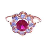 585 Purple Gold Plated 14K Rose Gold Inlaid Crystal Luxury Flower Rings