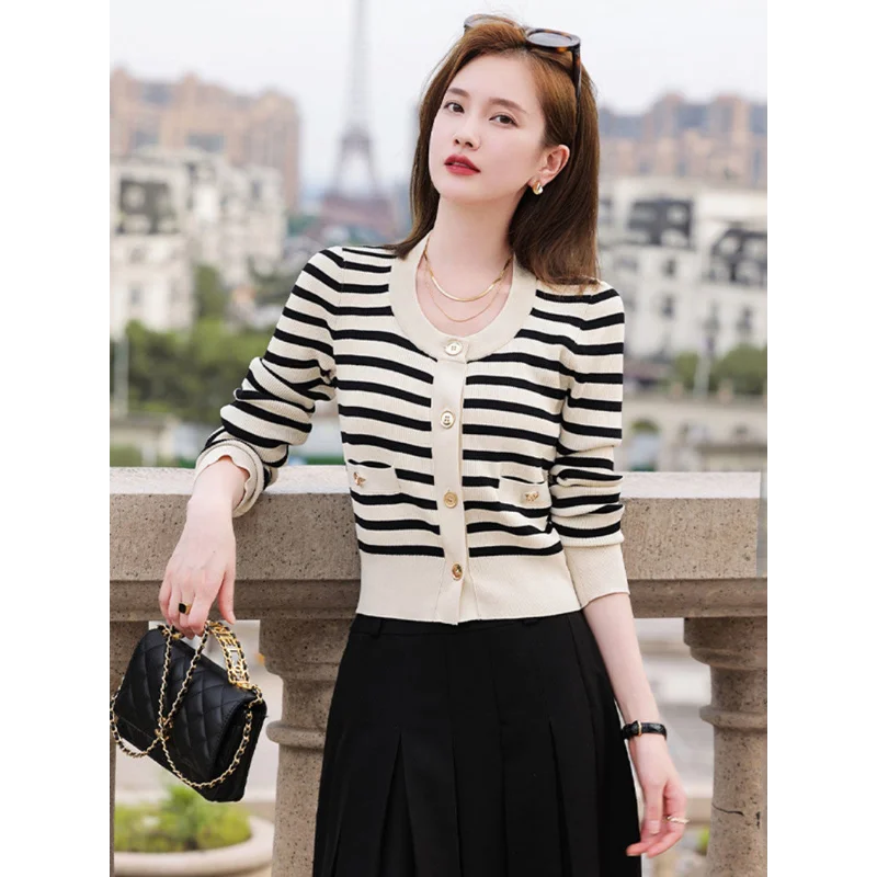 Striped Short Knitted Cardigan