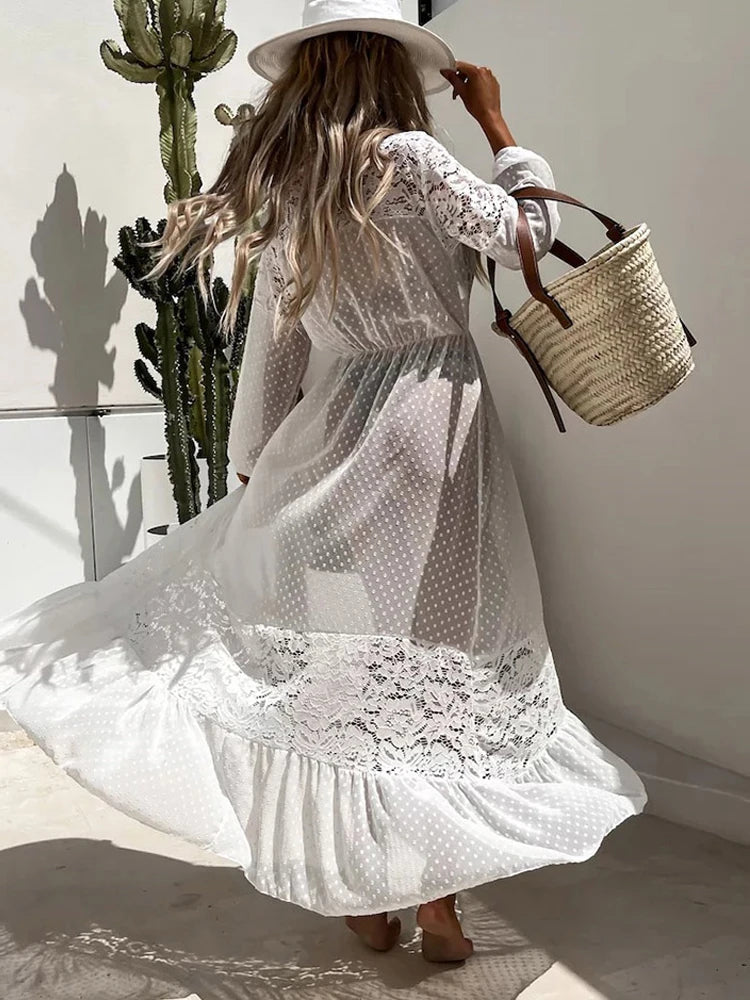 Lace Patchwork Bikini Chiffon Beach Dress Cover Up