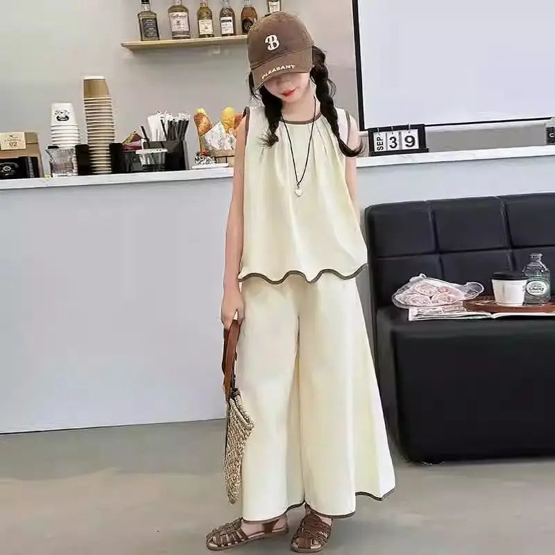 Irregular Sleeveless Top and Wide Leg Pants Set
